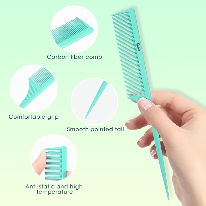 Rat Tail Comb for Women: 2pcs Fine Tooth Parting Tip Carbon Fiber Root Teasing Anti Static Combs （Green, Pink）