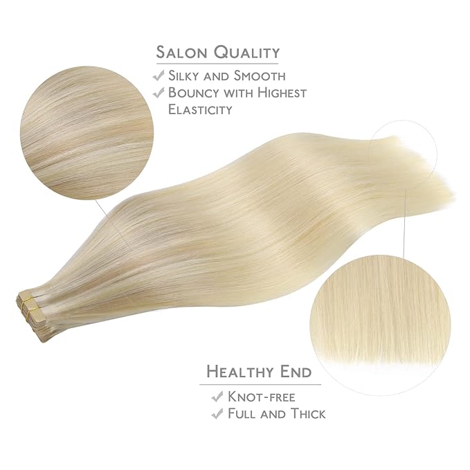 WENNALIFE Tape in Hair Extensions Human Hair, 20pcs 40g 12 inch Ash Blonde to Golden and Platinum Blonde Remy Hair Extensions Straight Human Hair Tape in Extensions Skin Weft