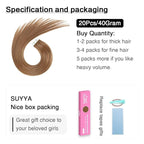 SUYYA Tape in Hair Extensions Human Hair 40g/pack 20pcs Straight Seamless Skin Weft Tape in Real Human Hair Extensions(16inch 8# Light Brown)