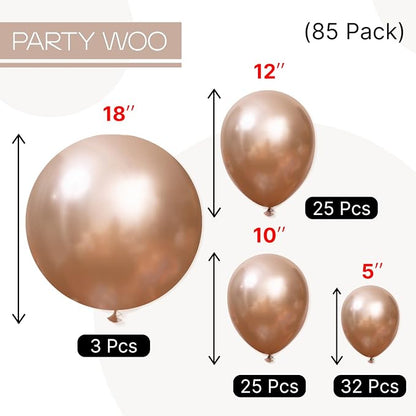 PartyWoo Metallic Rose Gold Balloons 85pcs Chrome Champagne Gold Color | - Image 6