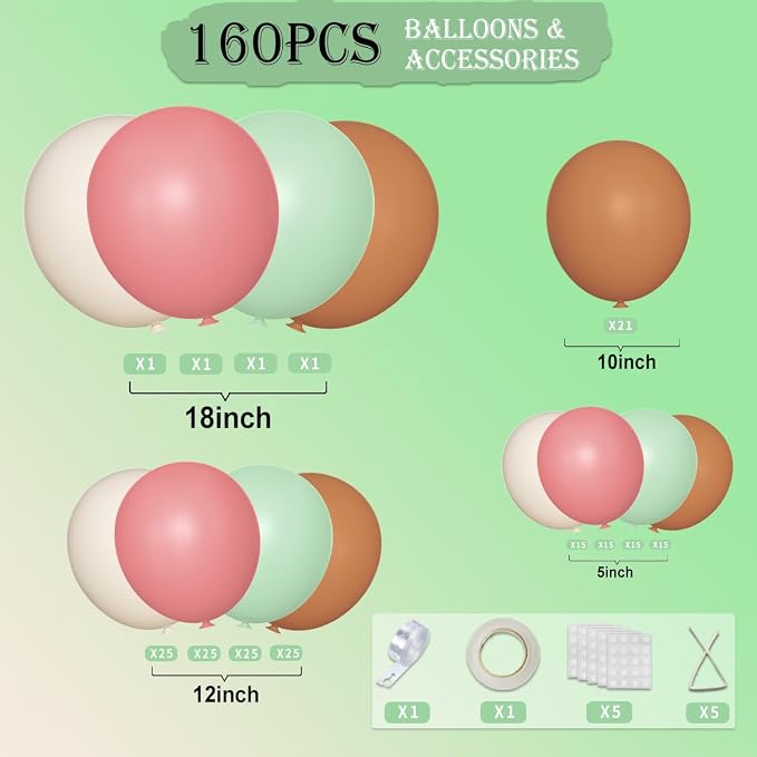 Sage Green Pink White Brown Balloons Garland Arch Kit - Image 2