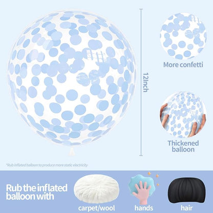 VHUWE Baby Blue Confetti Balloons 25 Pcs, 12 Inch Thickened Clear Latex Balloon - Image 2