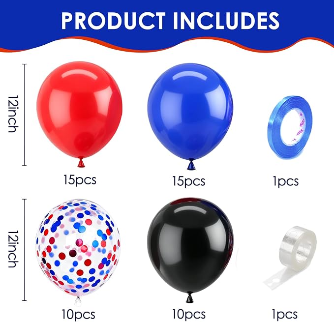 Zesliwy Red Blue Black Balloons Set, Party Decoration | Dark Royal Blue Black - Image 2