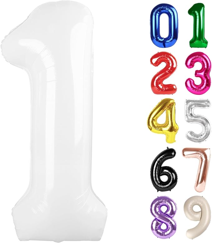 1 Balloon - White Birthday Number Balloons, 40 Inch Decorations Men Women | by ALPHADELTAPI