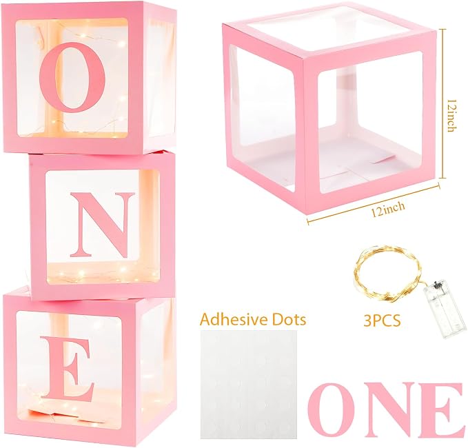 Qeeenar 3 Pcs One Balloon Box Decorations First Birthday Decorations - Image 2