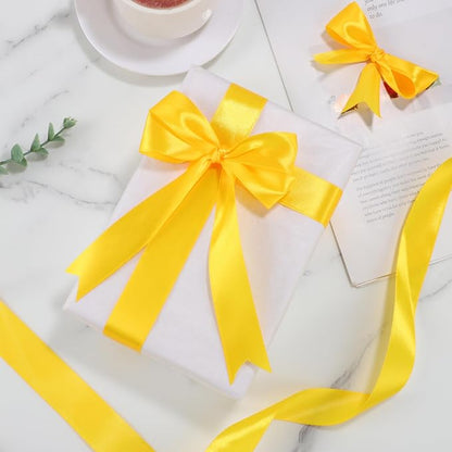 woric Yellow Ribbon 1 Inch 50 Yards Fall Satin Ribbon | Gift Wrapping Baskets - Image 4