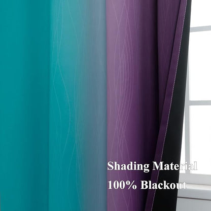 Ombre Teal and Purple Blackout Curtains 2 Panels, Grommet Thermal Insulated - Image 5