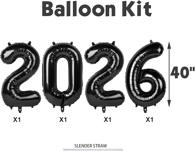 Black 2026 Number Balloons, 26 Balloon Number 40 Inch - Image 7