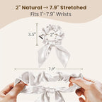 THXSILK 100% Mulberry Silk Bow Scrunchies 3-Pack, 22 Momme Mulberry Silk Hair Ties for Women, Cute Bunny Ear No Damage Ponytail Holders, Fashion Hair Accessories for Girls(M, Pearl White)