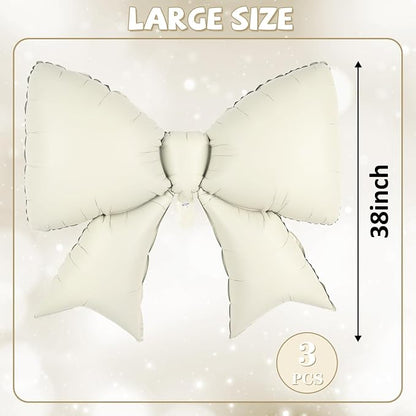 Cream Bow Foil Balloons 38 Inch, Large Beige White Bow Shaped Mylar Balloons - Image 3