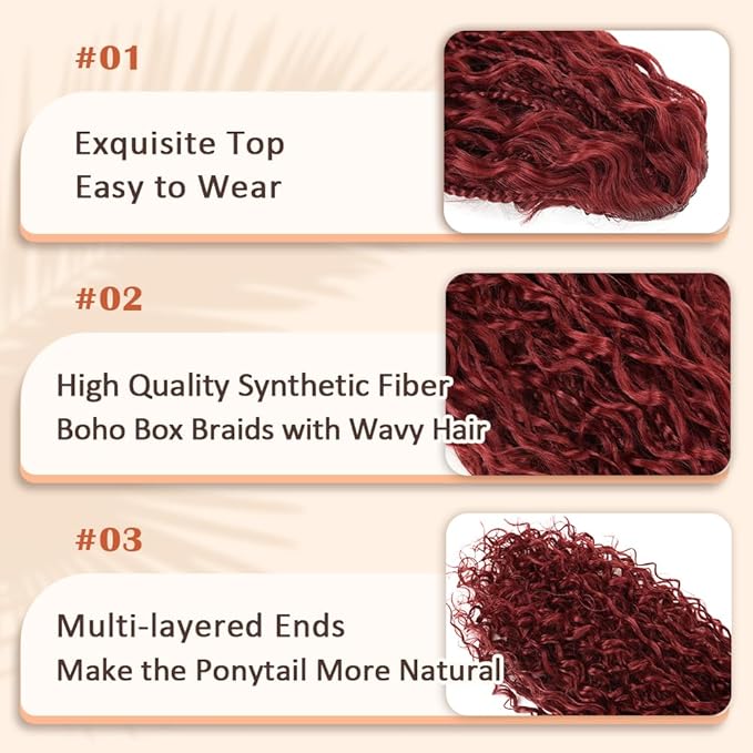 Drawstring Ponytail for Women Boho Box Braids with Long Wavy Hair Ponytail Extension Synthetic Hair Extensions Ponytail for Daily Use (BUG#, 18 Inch)
