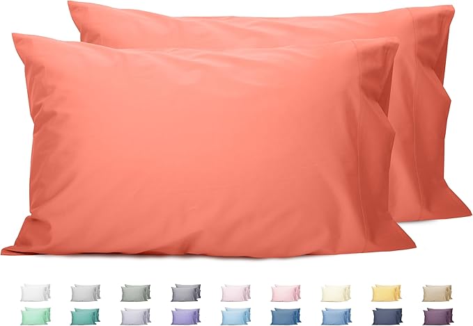 Sunflower Queen Pillowcases Set of 2, 100% Cotton Queen Size Pillow Cases 2, 20×30 inches Coral, Soft and Breathable