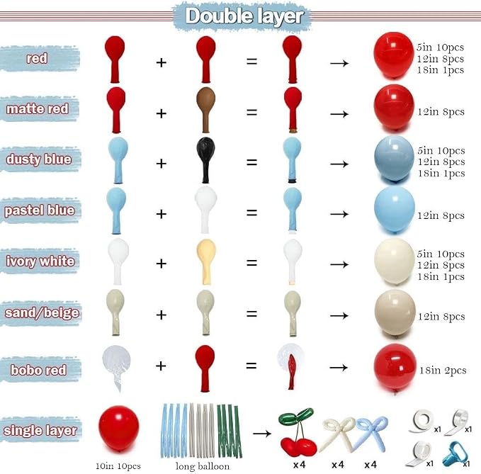Red Blue Cherry Balloon Arch Kit Double Stuffed, Ruby Red Dusty Light Blue - Image 4