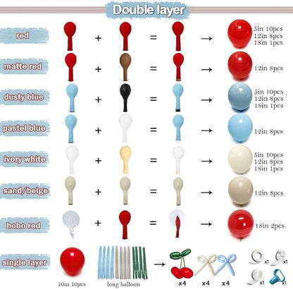 Red Blue Cherry Balloon Arch Kit Double Stuffed, Ruby Red Dusty Light Blue - Image 4