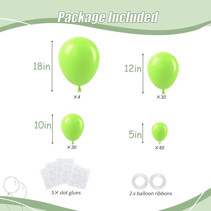 104pcs Lime Green Balloon Garland Arch Kit Different Sizes 18/12/10/5 Inch | - Image 2