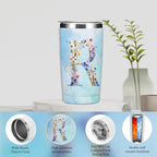 Personalized Gifts Monogrammed Birthday Gifts for Women, New Mom, Grandma Thank You Christmas, Initial 20 oz Tumbler, Makeup Cosmetic Bag Cup Pens Journal Notebook 6 Set, (Aesthetic Blue Flower R)