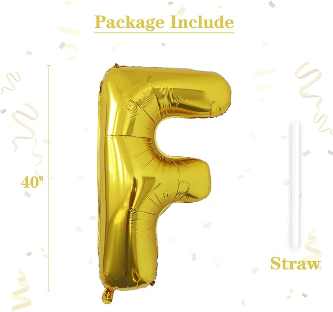 VHUWE 40 inch Gold Letter F Balloon, Big Size Alphabet Foil Mylar Helium - Image 2