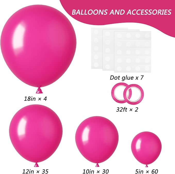 RUBFAC Pink Balloon Arch Kit Different Sizes Hot Pink Balloons 129pcs | Garland - Image 2