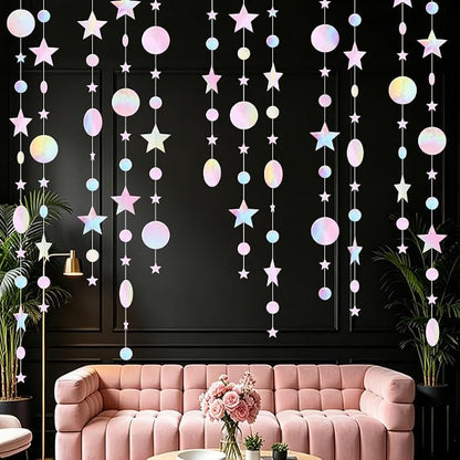 Iridescent Pink Party Decoration Iridescent Pink Star Circle Dot Hanging - Image 2