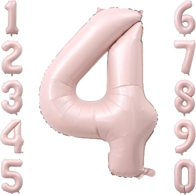 Baby Pink Number 4 Balloon 40 Inch, Blush Foil Festive Theme Party Supplies | by Unknown