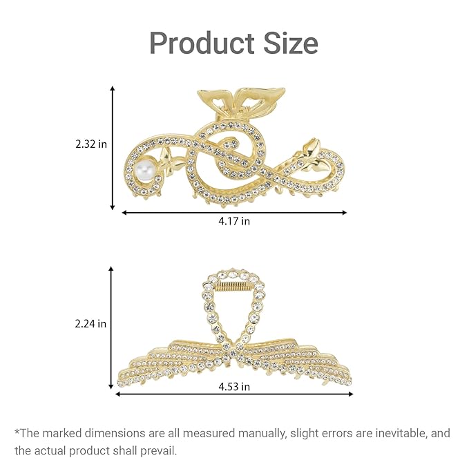 2PCS Gold Music Note Rhinestone & Pearl Claw Clips, Large Metal Hair Clips, Bling Hair Accessories for Women & Girls