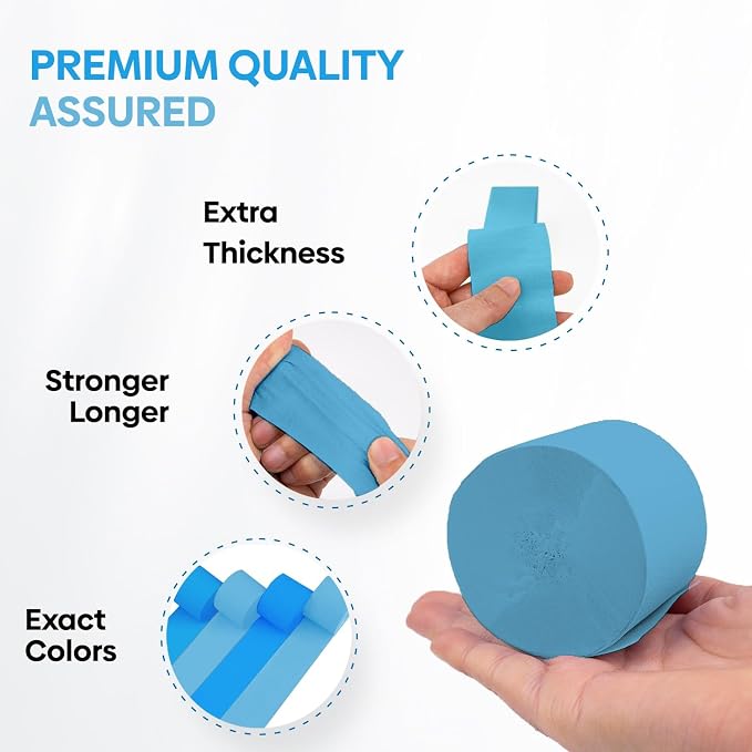 4 Blue Streamers, 328ft Pack of Crepe Paper Bachelorette Party Decorations | - Image 3