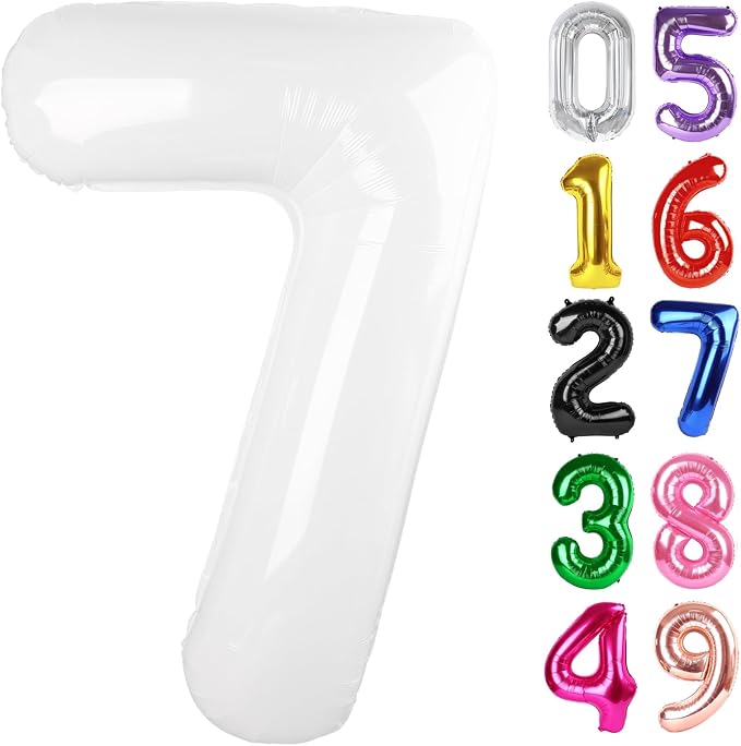 White Number 7 Balloon 40 Inch, 7th Birthday Party Decorations Men Women | Foil by IWERP