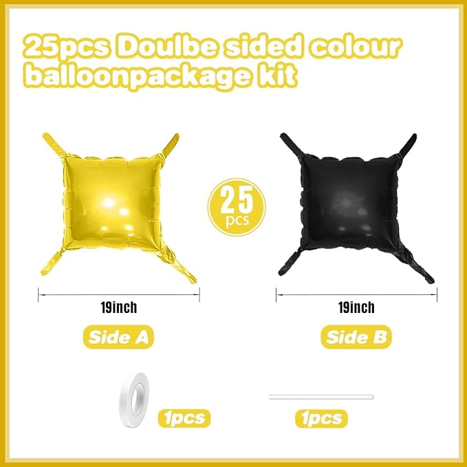 Metallic Gold and Black Double Sided Square Foil Balloons Wall, 19 Inches - Image 2