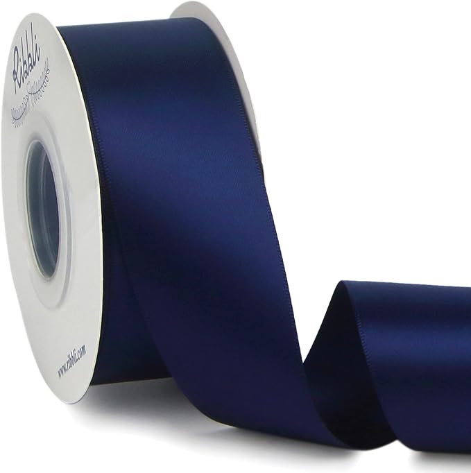 Ribbli Navy Double Faced Satin Ribbon, 1-1/2” x Continuous 25 Yards, Use by Ribbli