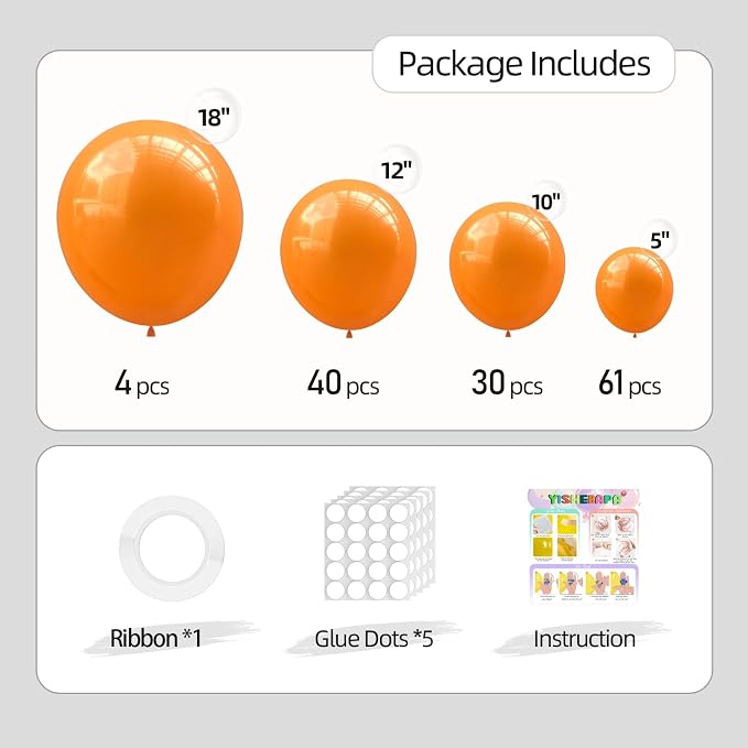 135pcs Orange Balloon Arch Kit Different Size of 18 12 10 5 Inch Burnt Orange - Image 2