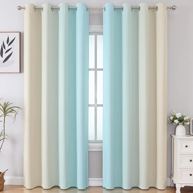 Ombre Aqua and Beige Blackout Curtains 96 Inches Long - Image 2