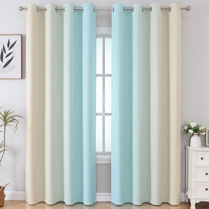 Estelar Textiler Aqua and Beige Gradient Blackout Curtains 84 Inches Long - Image 2