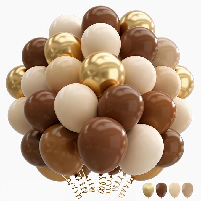 160Pcs 12 Inch Brown Light Brown Tan Sand White Metallic Gold Latex Balloons by PAXILE