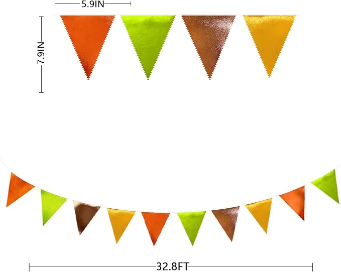 Fall Party Decorations Orange Green Gold Brown Metallic Fabric Triangle Pennant - Image 2