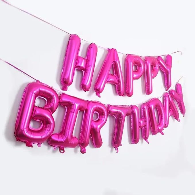 Happy Birthday Balloon Banner Hot Pink, 16 Inch Mylar Foil Letter Balloons - Image 5