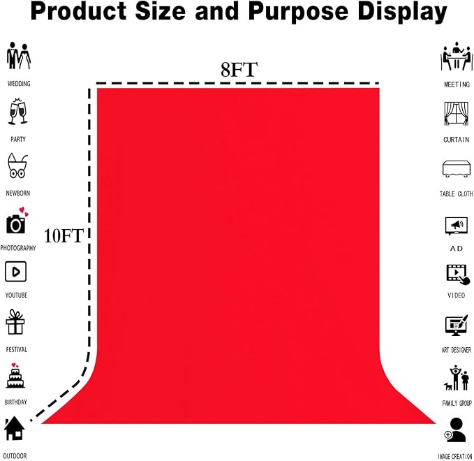 Red Photography Backdrop for Photoshoot, Fabric 8x10ft | Polyester Studio Photo - Image 3