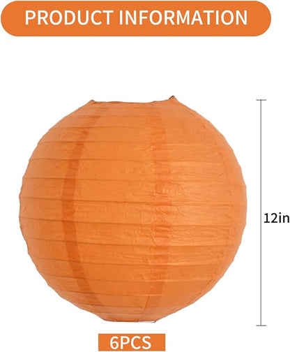 BEISHIDA 12 Inch Orange Paper Lanterns 6Packs Hanging Round Chinese Lantern | - Image 2