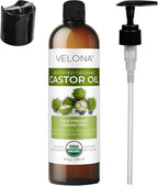 velona USDA Certified Organic Castor Oil - 8 Fl Oz | For Hair, Boost Eyelashes, Eyebrows | Cold pressed, Natural Oil, USP Grade | Hexane Free, Lash Serum, Caster…