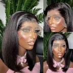 Bob Wig Human Hair 13x4 Lace Frontal Short Straight Lace Front Bob Wigs for Black Women 100% Human Hair Wig Pre Plucked Natural Color 10 Inch