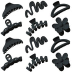 12 Pcs Claw Clips, Multi-Shapes Hair Clips for Women Girls, Non-Slip Large Jaw Claw Clips for Thick Thin Curly Hair Accessories (Black)