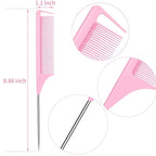 Rat Tail Combs 12 PCS, Parting Combs for Braiding Hair Carbon fiber heat-resistant anti-static,for Sectioning, Parting, Styling Hair (Pink)