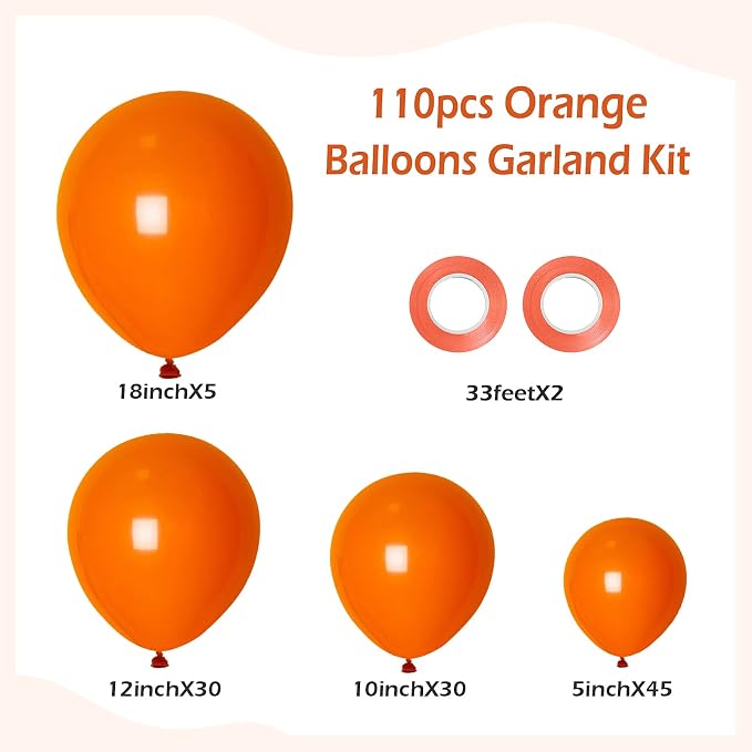 FOTIOMRG 110pcs Orange Balloon Garland Arch Kit, 18 12 10 5 inch Orange Latex - Image 2