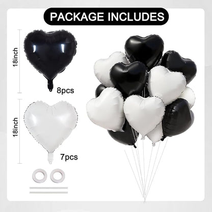 TONIFUL 15 Pcs Black White Heart Balloons 18 Inch Heart Shape Foil Balloon | - Image 2