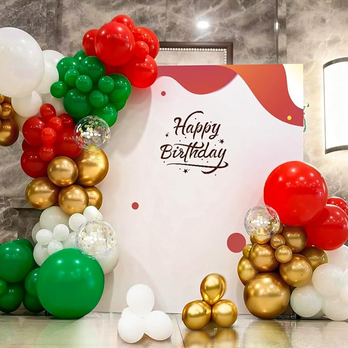 Red White Green and Gold Balloon Arch Kit - Image 7
