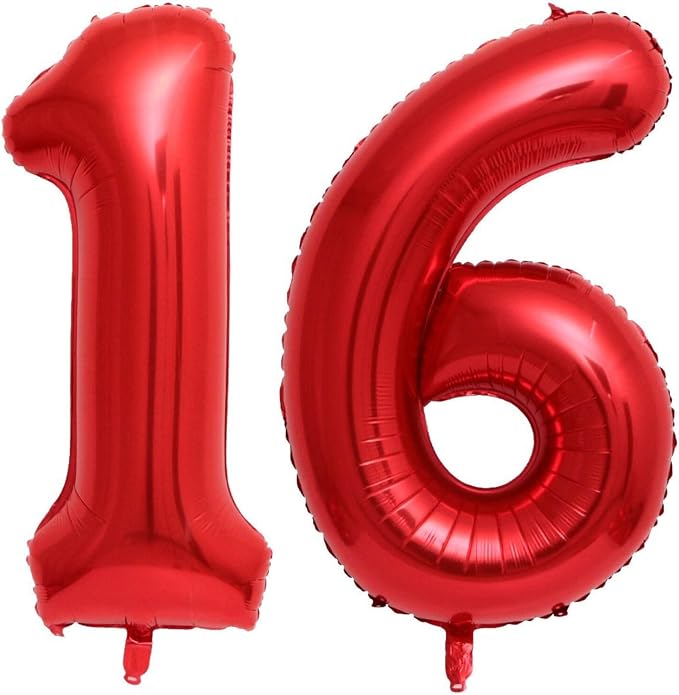 40 Inch Red 16 Number Balloons Giant 16 or 61 Balloons Red Birthday 16 Balloons by LHOAVWE