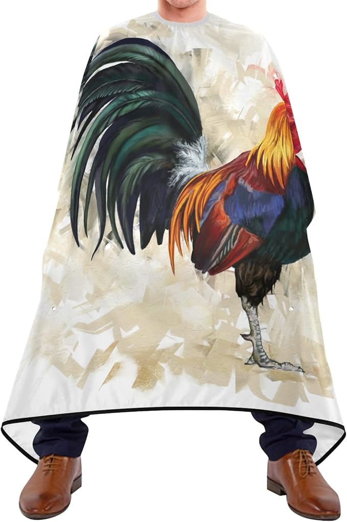 ALAZA Rooster in Vintage Style Barber Cape for Men Women, Waterproof Haircut Apron Beard Shaving Bib Hair Cutting Cloth 55 x 65 Inch