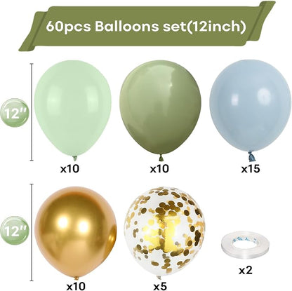 Dusty Green Blue Balloon, 60 Packs 12 Inch Sage Green Balloon - Image 2
