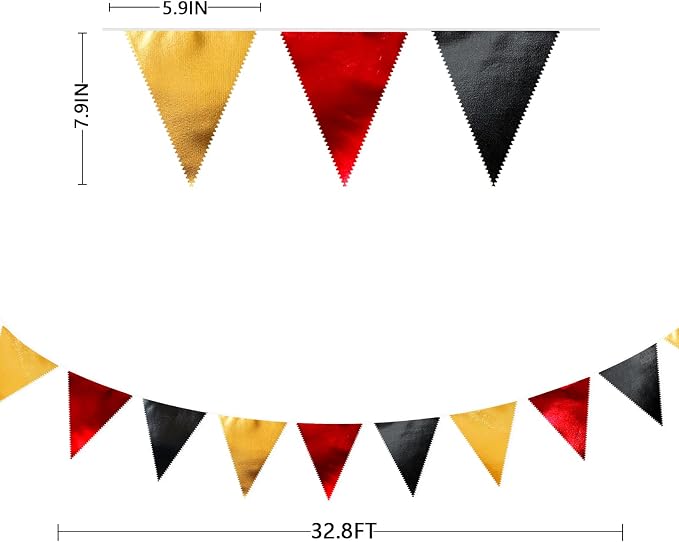 Red Black Gold Party Decorations Metallic Fabric Triangle Pennant Banner Flag - Image 2