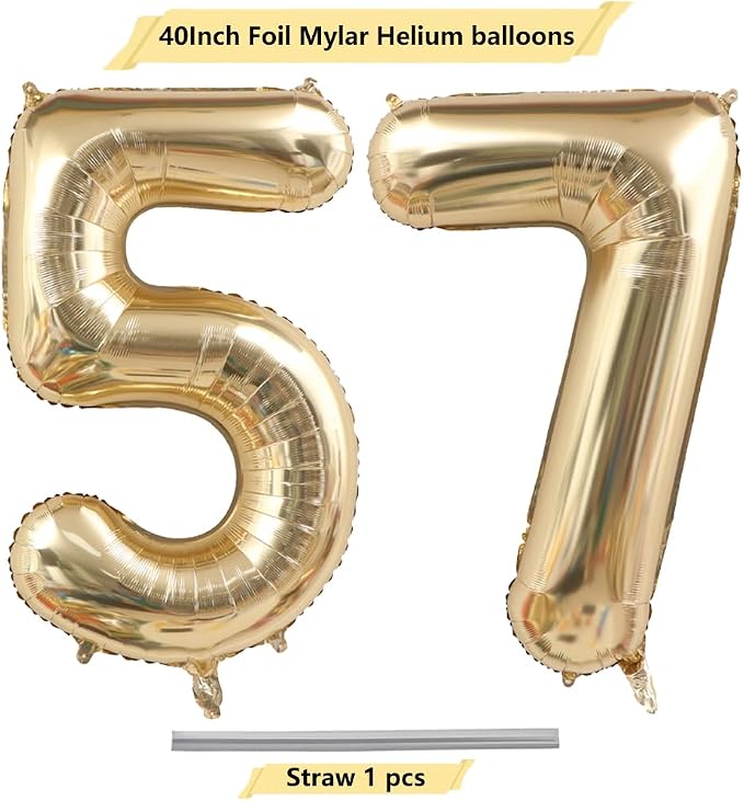 Light Gold Number 57 Foil Balloons 40 Inch White Gold 57 Mylar Balloon | 57th - Image 4