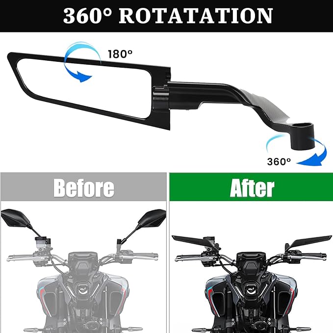 XINGWU Motorcycle Mirrors Adjustable Rotating Rear View Mirror Stealth Wind Wing Side Mirror for Z400 Z650 Z900 1290 Super Duke R Evo ABS 390 Duke Street Bike (Normal)